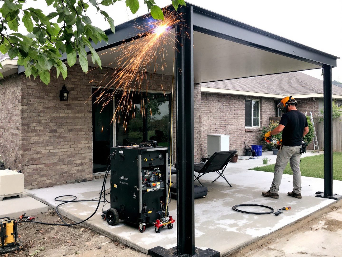 In progress: welding the steel frame