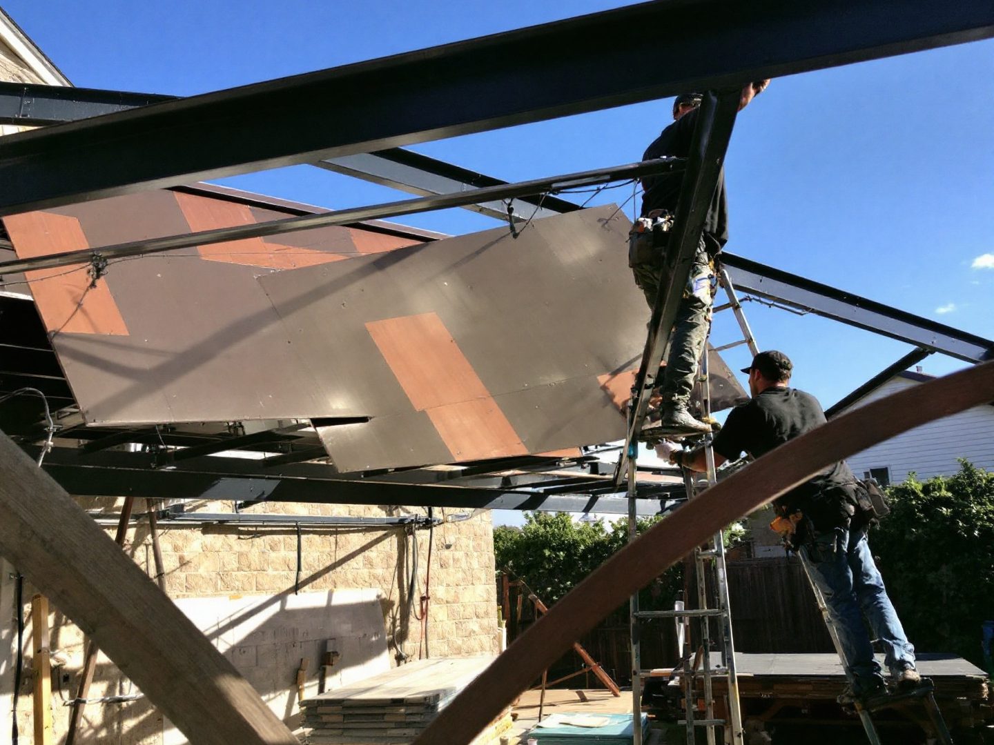 In progress: installing the metal roof