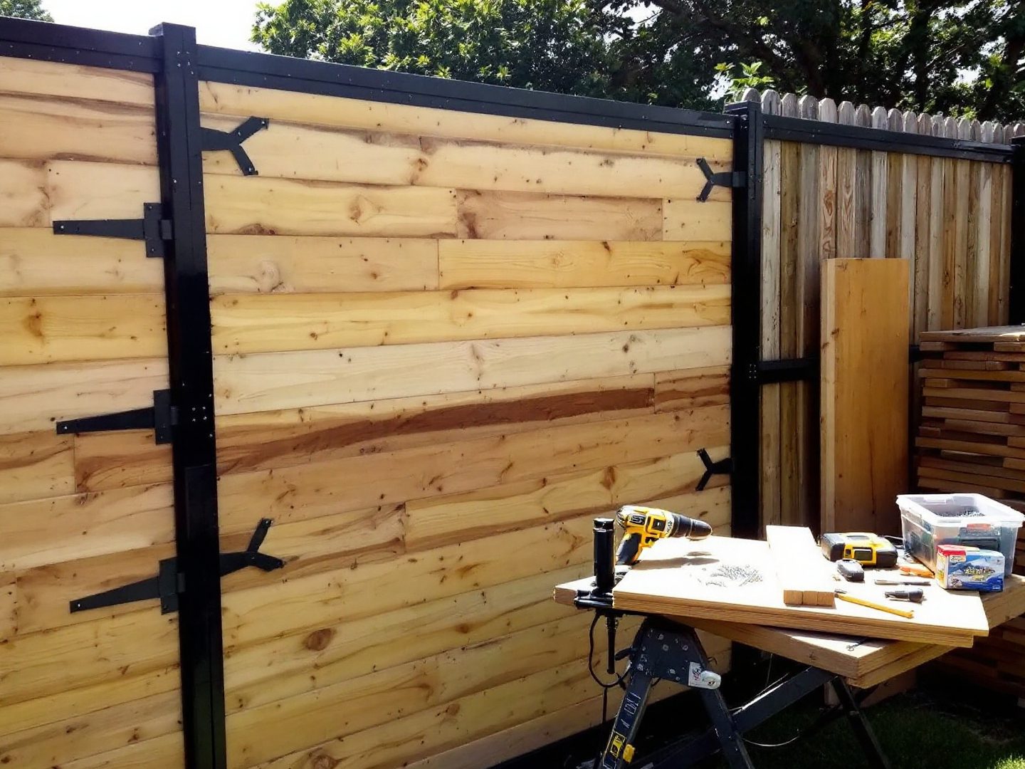 In progress: wood boards on the steel frame