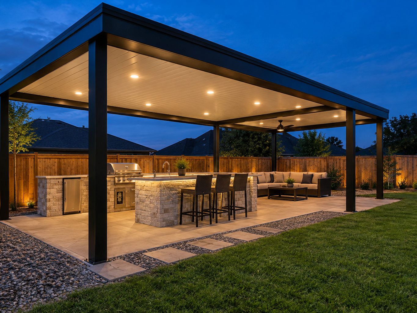 Freestanding cover with recessed lighting